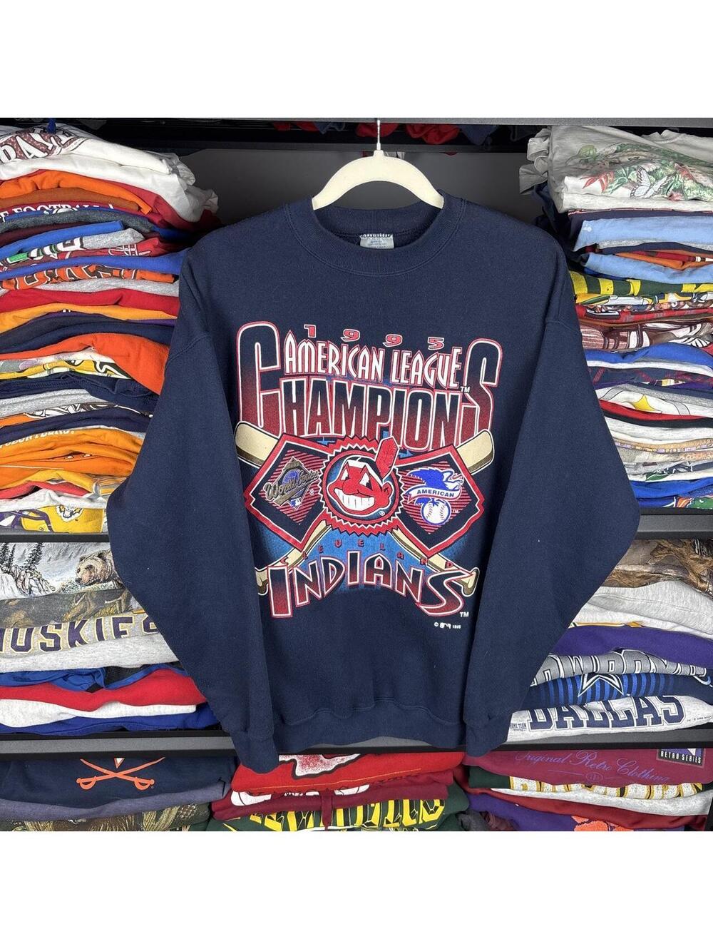 Vintage 90s Cleveland Indians 1995 AL Champions Crewneck L